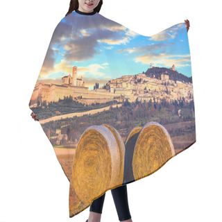 Personality  Italian Countryside With Hey Rolls With View Of Impressive Assisi Hair Cutting Cape