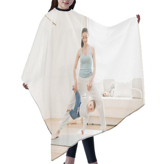 Personality  Mother With Baby Boy Practicing Yoga  Hair Cutting Cape