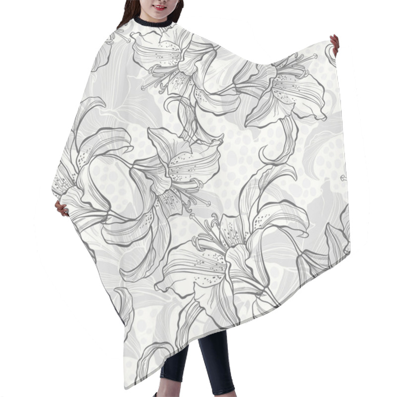 Personality  Monochrome Seamless Pattern With Lilies. Hair Cutting Cape