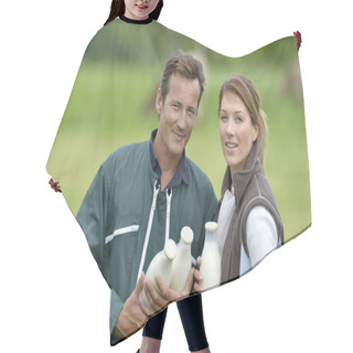 Personality  Couple Of Farmers Holding Milk Bottles Hair Cutting Cape