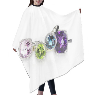 Personality  Scattered Gemstone And Diamond Halo Fine Jewelry Rings In A Grouping Hair Cutting Cape