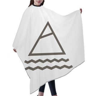 Personality  Black And White Geometric Simple Vector Line Art Pictogram Of Mountain With Snow Peak And Water Waves Hair Cutting Cape