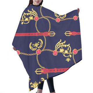 Personality  Print With Golden Chains And Damask Elements. Hair Cutting Cape