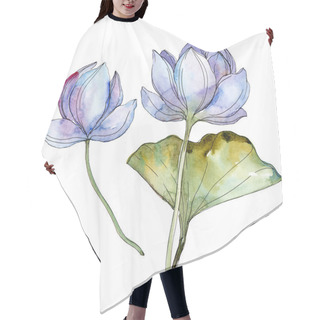 Personality  Blue And Purple Lotuses. Watercolor Background Illustration Set. Isolated Lotuses Illustration Elements. Hair Cutting Cape