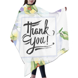 Personality  White Aquilegia Flowers. Thank You Handwriting Monogram Calligraphy. Frame Square. Watercolor Background Illustration. Beautiful Aquilegia Flowers Drawing In Aquarelle Style. Hair Cutting Cape