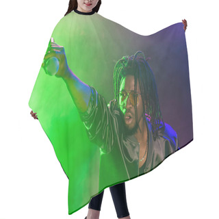 Personality  DJ With Microphone On Concert Hair Cutting Cape