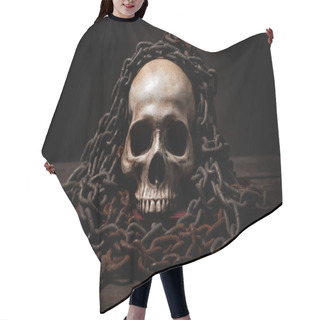 Personality  Still Life Of Human Skull That Died For A Long Times ,concept Of Horror Or Thriller Movies Of Scary Crime Scene ,Halloween Theme, Visual Art Hair Cutting Cape