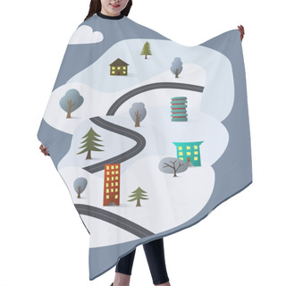 Personality  Vector With Snow Near Houses In Winter  Hair Cutting Cape