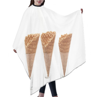 Personality  Fresh Crispy Sweet Waffle Cones Isolated On White Hair Cutting Cape