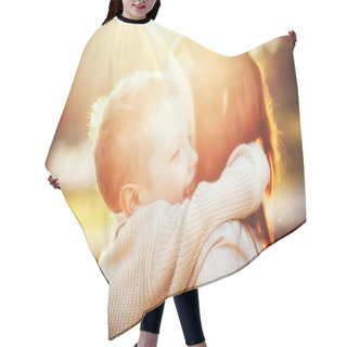 Personality  Mother Hugging Her Child In The Park Hair Cutting Cape