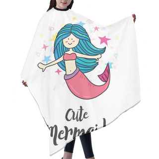 Personality  Colorful Illustration Of Childish Sticker For Print. Vector Mermaid Sticker  Hair Cutting Cape
