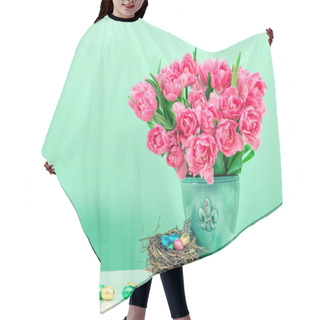 Personality  Tulip Flowers And Pastel Colored Easter Eggs Hair Cutting Cape