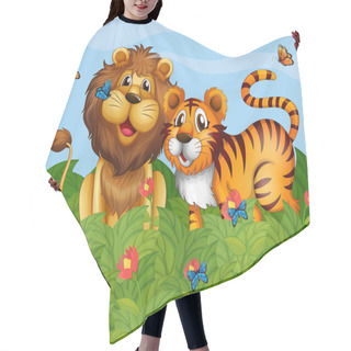 Personality  A Lion, Tiger And Butterflies In The Garden Hair Cutting Cape
