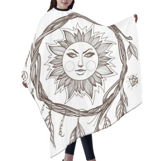 Personality  Sun. Vintage Stylized Outline Drawing Hair Cutting Cape