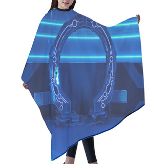 Personality  Futuristic Architecture And Science, Arch-shaped Experimental Device In Neon-lit Laboratory Hair Cutting Cape