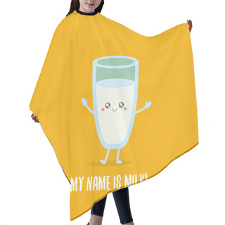 Personality  Funny Cartoon Cute Smiling Milk Glass Character Isolated On Orange Background. Kids Food Flat Funky Character Hair Cutting Cape