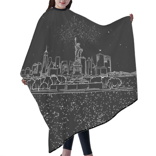 Personality  NYC And Liberty Stature On Island By Night Sketch Hair Cutting Cape