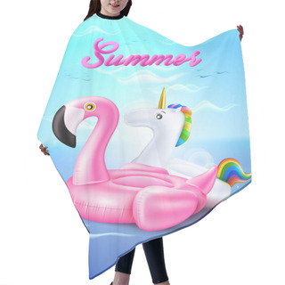 Personality  Vector Flamingo, Unicorn Inflatable Ring On Beach Hair Cutting Cape
