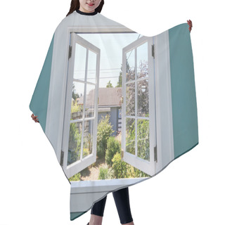 Personality  Open Window To The Back Yard With Small Shed. Hair Cutting Cape
