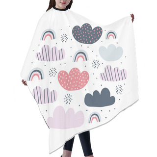 Personality  Kids Circle Illustration With Clouds Rainbow Hair Cutting Cape