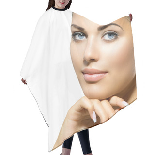 Personality  Face Of Young Woman With Clean Fresh Skin. Skin Care Hair Cutting Cape