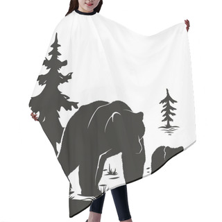 Personality  Bear Mom And Cub Silhouettes Black And White Hair Cutting Cape