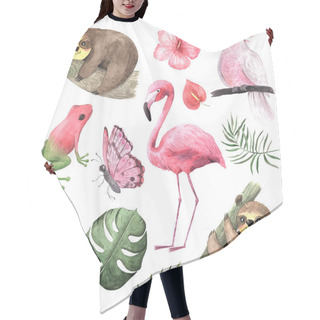 Personality  Set Of Watercolor Tropical Animals And Birds Hair Cutting Cape