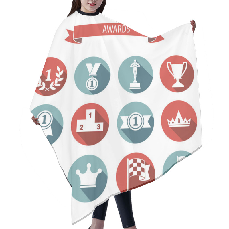 Personality  Set Of White Vector Award Success And Victory Flat Icons On Colo Hair Cutting Cape