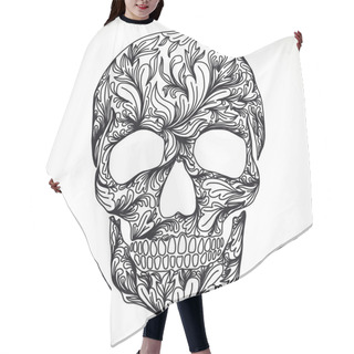Personality  Vector Illustration With Hand Drawn Skull.  Hair Cutting Cape