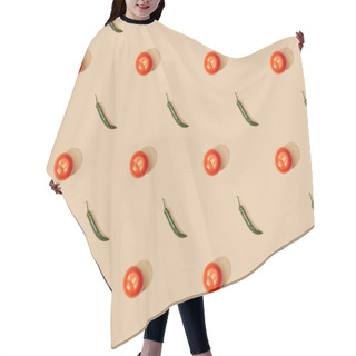 Personality  Top View Of Tomatoes And Jalapenos On Beige Background, Seamless Pattern Hair Cutting Cape
