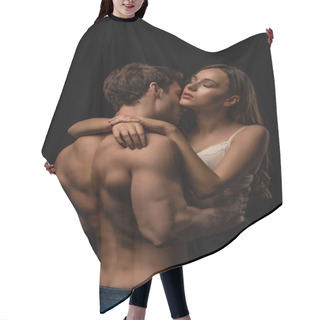 Personality  Sexy Young Couple Passionately Hugging With Closed Eyes Isolated On Black Hair Cutting Cape