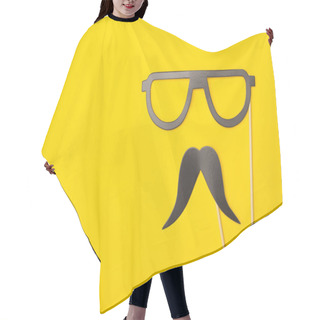 Personality  Photobooth Props On A Yellow Background. Birthday, Wedding Party Hair Cutting Cape