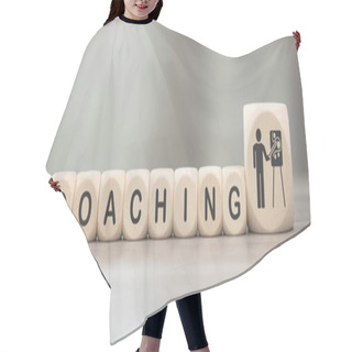 Personality  Wooden Blocks With Symbol Of Coaching Concept Hair Cutting Cape