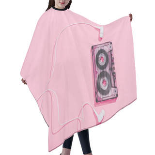 Personality  Top View Of Vintage Audio Cassette With Earphones On Pink, Music Concept Hair Cutting Cape