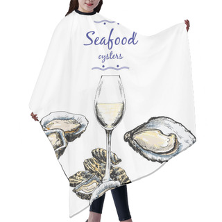 Personality  Oysters And Wine Glass. Hair Cutting Cape