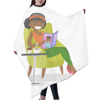 Personality  Young African-american Woman Reading A Magazine. Hair Cutting Cape