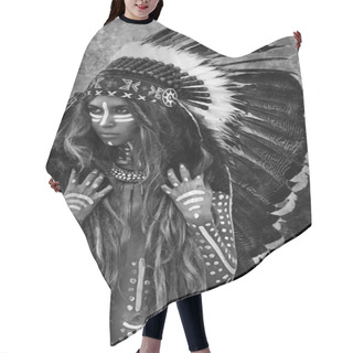 Personality  Beautiful Woman In Primitive Indian Hunter Concept Hair Cutting Cape