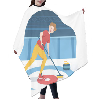 Personality  Curling Sport Illustration With Team Playing Game Of Rocks And Broom In Rectangular Ice Ring In Championship Flat Cartoon Hand Drawn Template Hair Cutting Cape