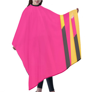 Personality  Top View Of Colorful Marker Pens On Pink And Yellow Background, Banner Hair Cutting Cape