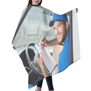 Personality  Delivery Man Filling In Documents Hair Cutting Cape