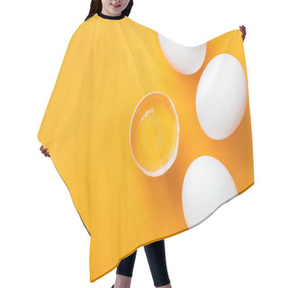 Personality  Top View Of Smashed Chicken Egg With Yolk On Bright Orange Background Among White Whole Eggs Hair Cutting Cape