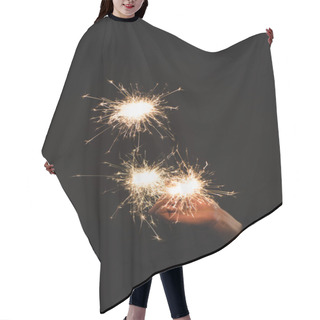 Personality  Partial View Of Woman Holding Burning Sparklers  In Hand Isolated On Black Hair Cutting Cape