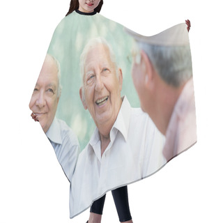 Personality  Group Of Happy Elderly Men Laughing And Talking Hair Cutting Cape