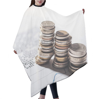 Personality  Selective Focus Of Coins Stacks On Document With Graphs And Blurred Background Hair Cutting Cape