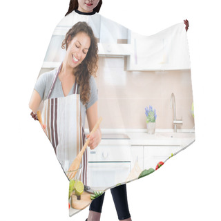 Personality  Young Woman Cooking. Healthy Food - Vegetable Salad Hair Cutting Cape