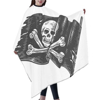 Personality  Pirate Flag With Skull And Crossbones. Hand Drawn Jolly Roger Banner. Sketch Vintage Illustration Engraving Style Hair Cutting Cape