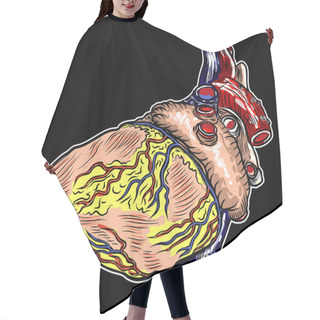 Personality  Realistic Human Heart. Vintage Style Hand Drawing. Cartoonish Fl Hair Cutting Cape