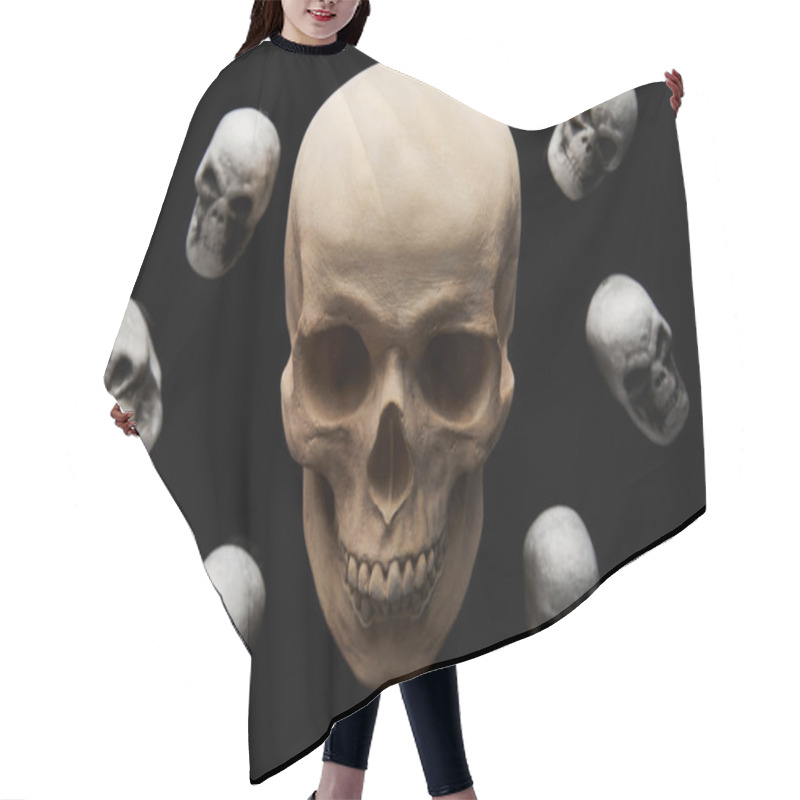 Personality  Spooky Skulls Isolated On Black, Halloween Decoration Hair Cutting Cape