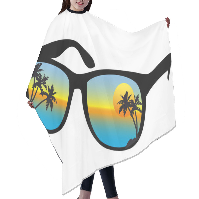 Personality  Sunglasses with sea sunset, vector hair cutting cape