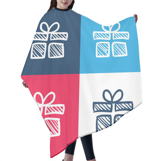Personality  Birthday Giftbox Sketch Blue And Red Four Color Minimal Icon Set Hair Cutting Cape